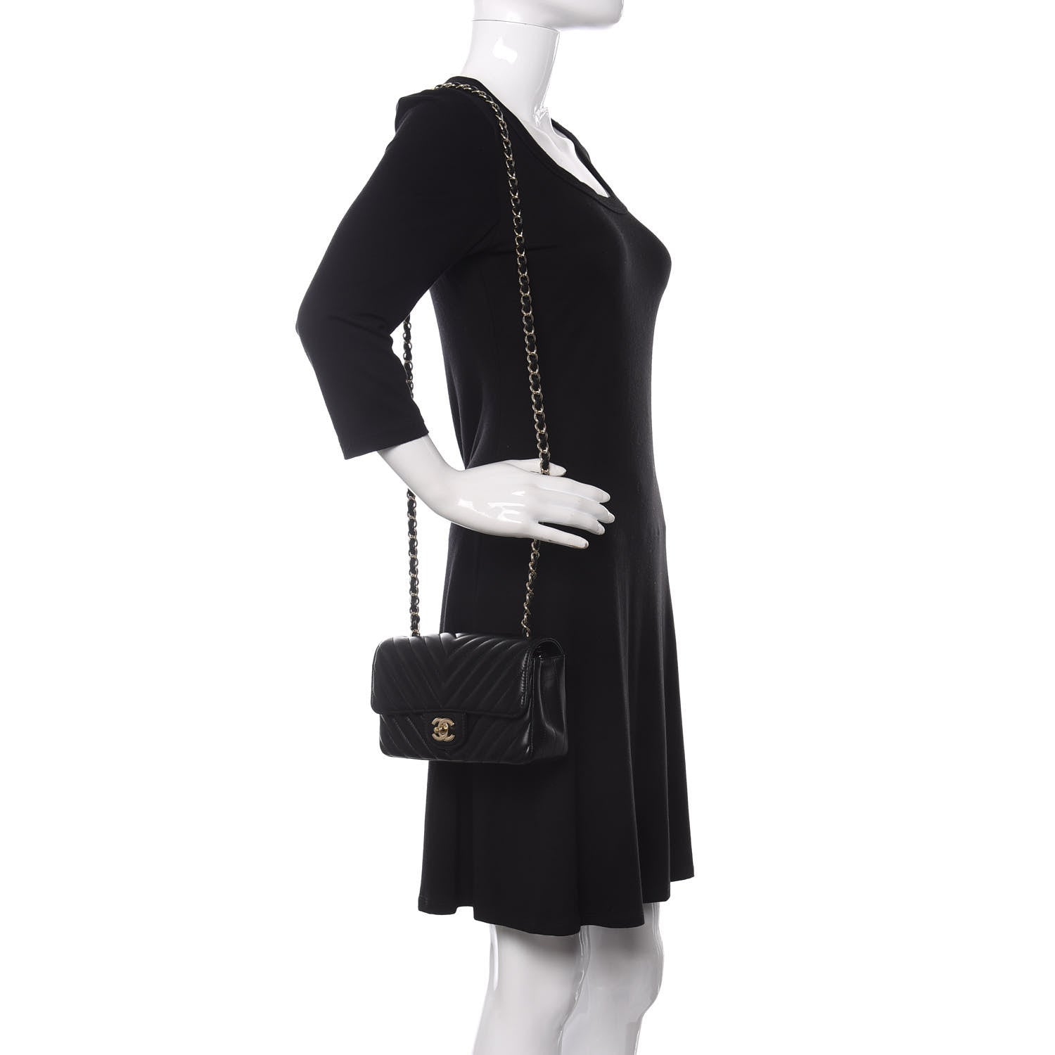 Chanel Lambskin Chevron Quilted Mini Rectangular Flap Black 2 of 11