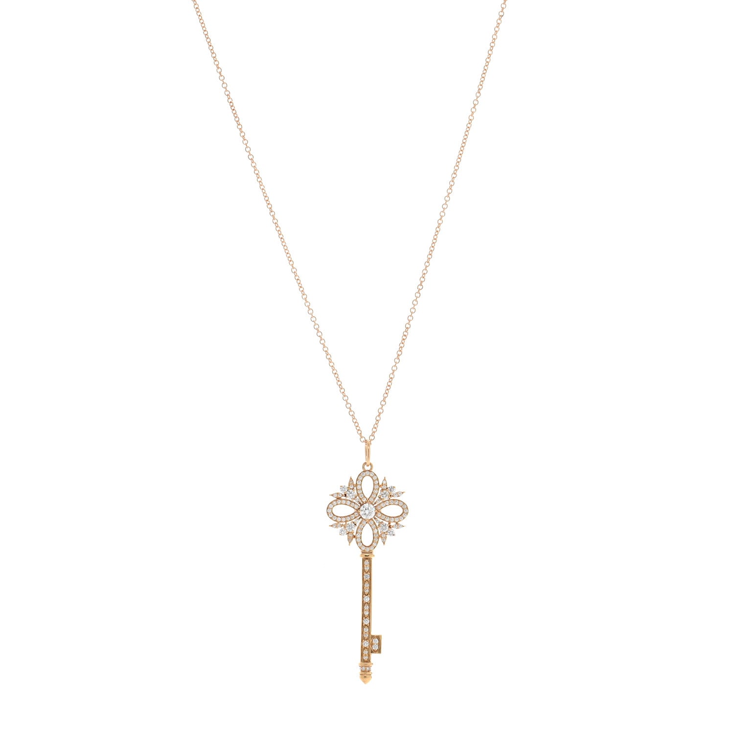 Tiffany 18K Rose Gold Diamond Medium Victoria Key Pendant Necklace 1 of 5