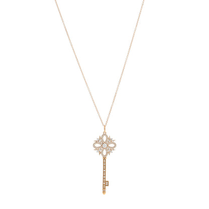 Tiffany 18K Rose Gold Diamond Medium Victoria Key Pendant Necklace 1 of 5