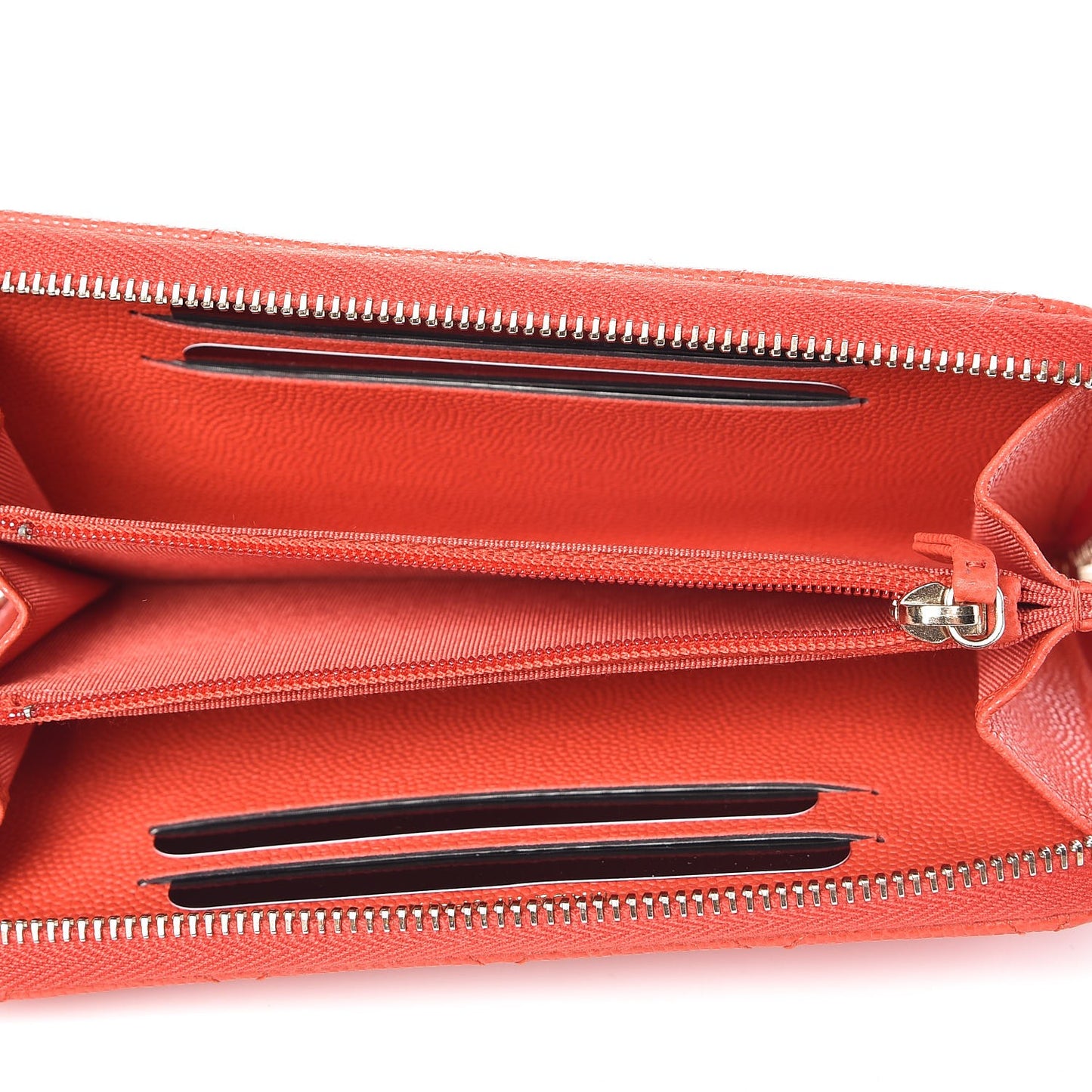 Iridescent Caviar Quilted Small Zip Around Wallet Orange