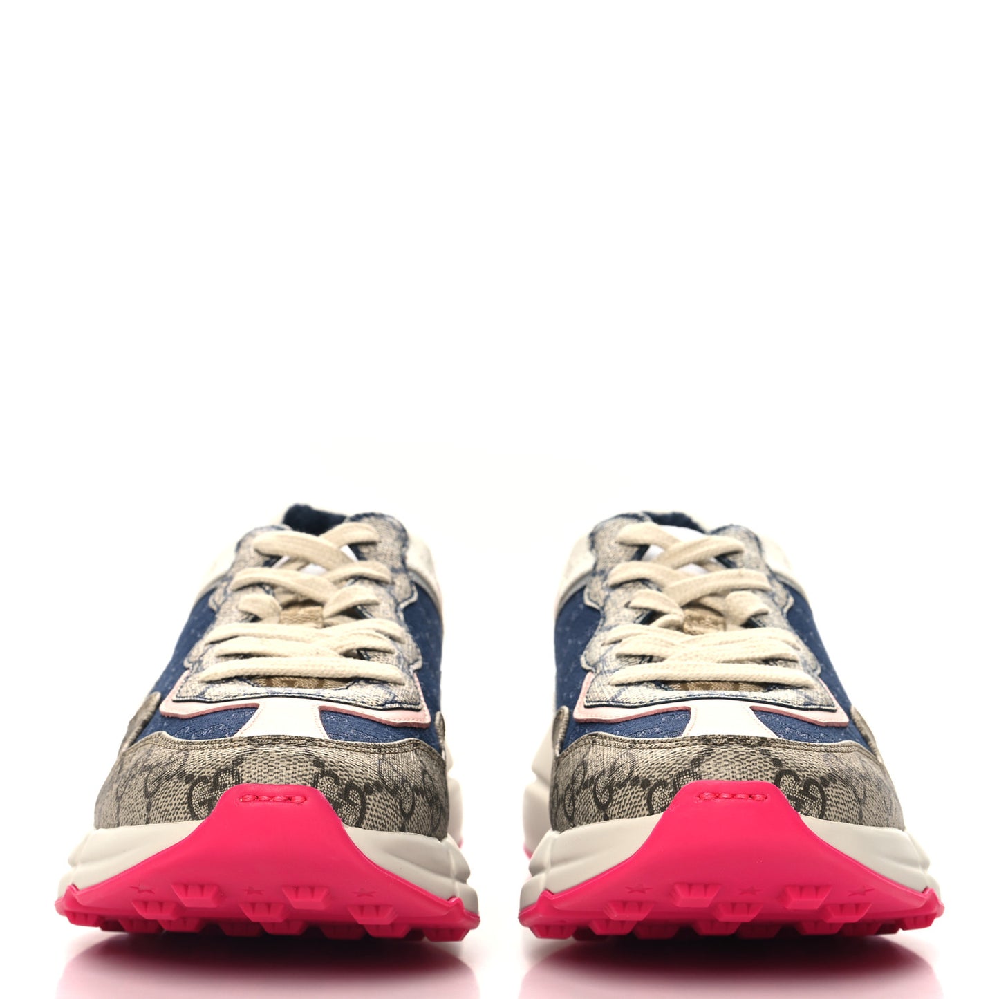 GG Supreme Monogram Mix Monogram Womens Rhyton Sneakers 37.5 London Blue Beige Pale Pink