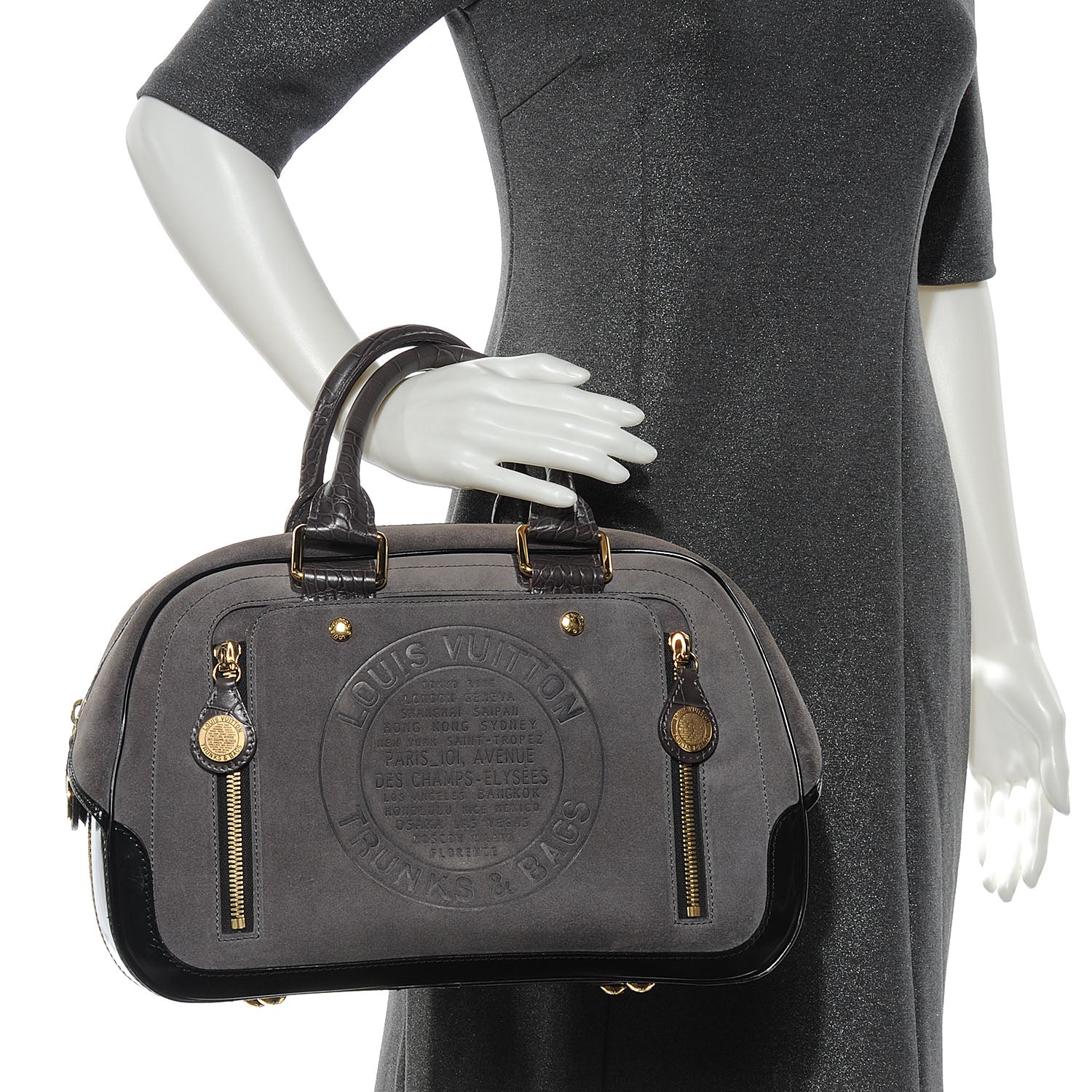 Louis Vuitton Suede Stamped Bowling GM Grey 2 of 7