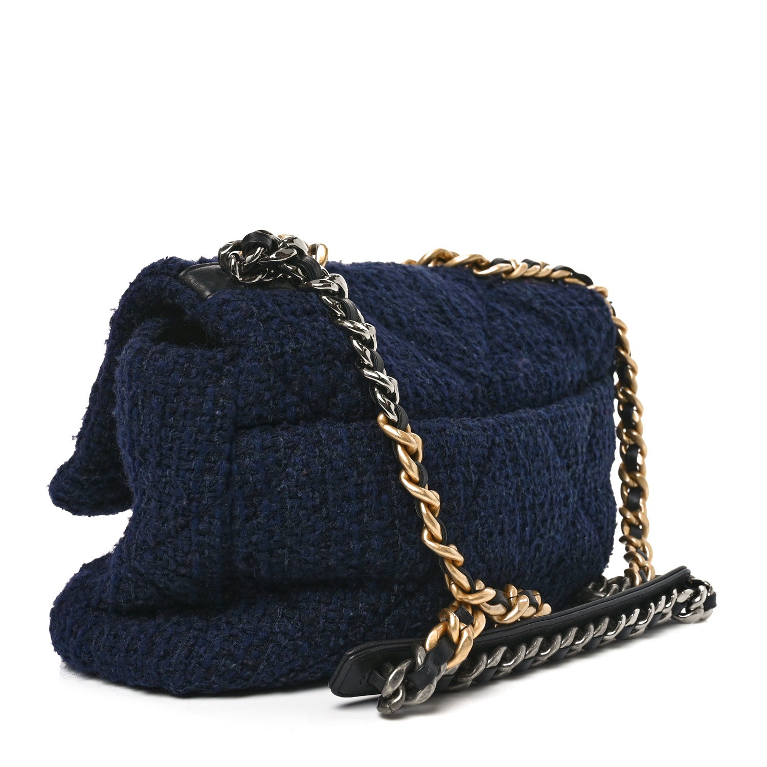 Chanel Tweed Quilted Large Chanel 19 Flap Navy Blue 3 of 10