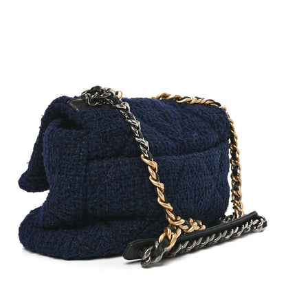 Chanel Tweed Quilted Large Chanel 19 Flap Navy Blue 3 of 10