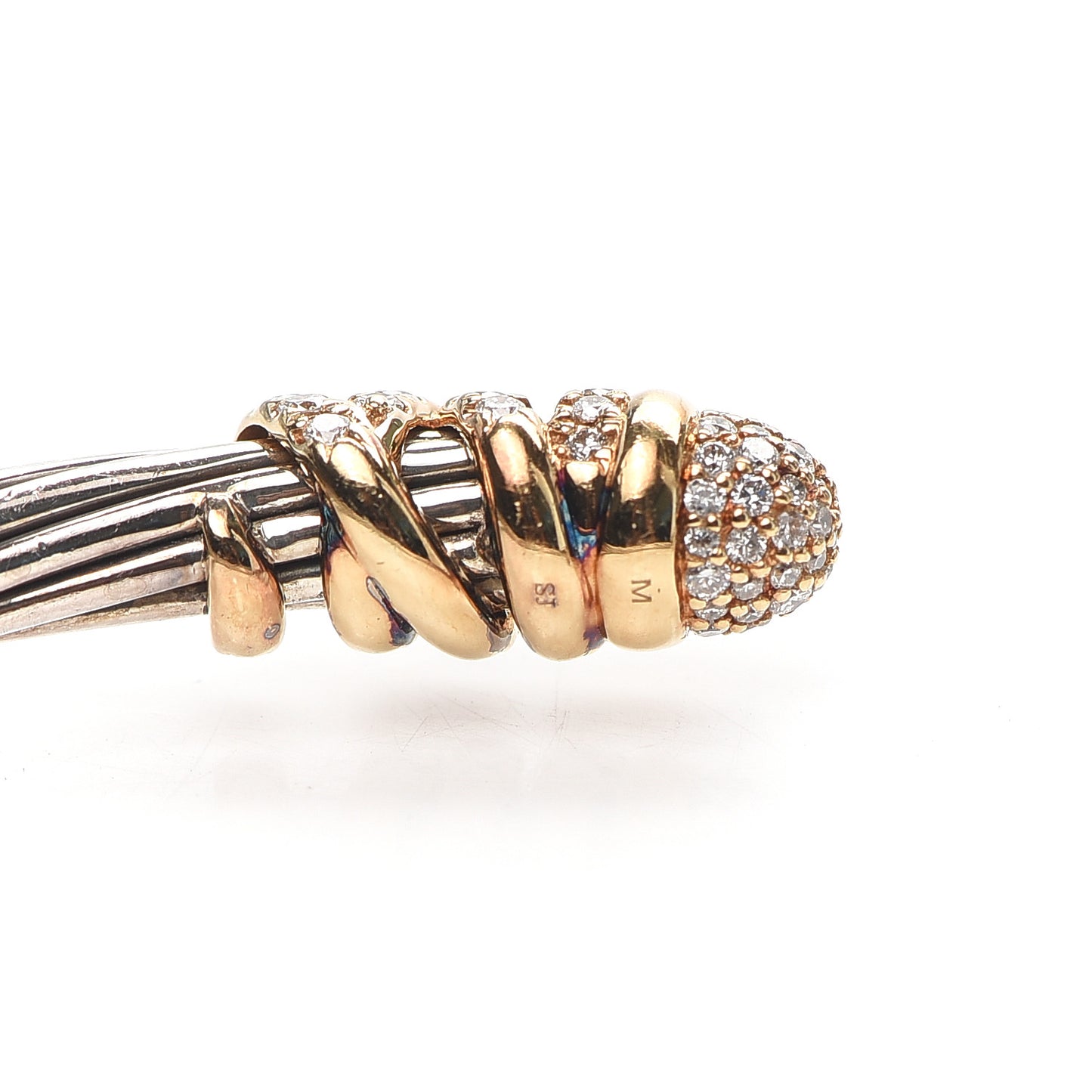 Sterling Silver 18K Yellow Gold Diamond Pave 4mm Helena Cuff Bracelet