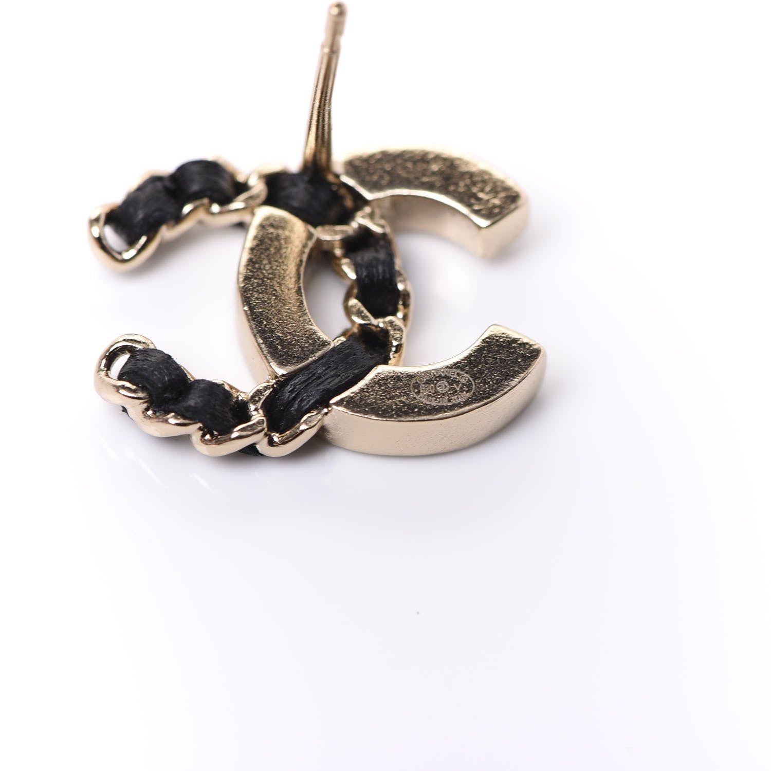Chanel Crystal Baguette Lambskin Chain CC Vintage Allure Stud Earrings Black Gold 4 of 5