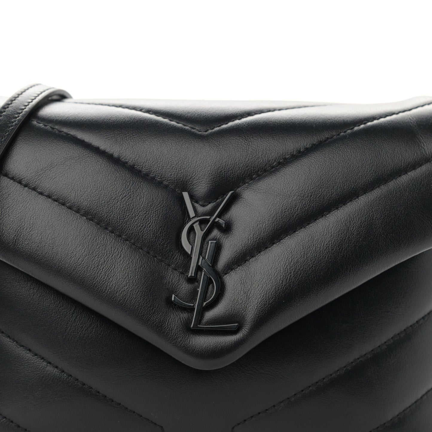 Calfskin Y Quilted Monogram Monochrome Toy Loulou Crossbody Bag Black