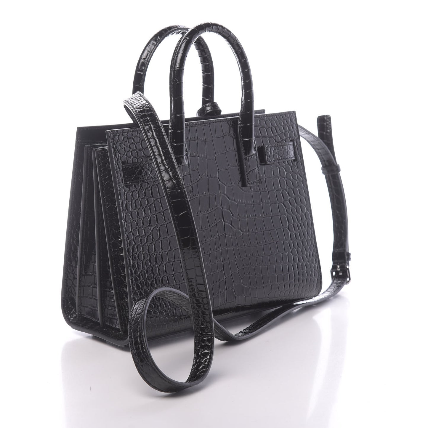 Calfskin Crocodile Embossed Nano Sac De Jour Black