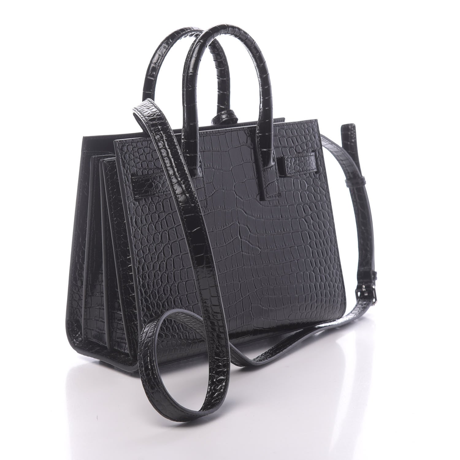 Saint Laurent Calfskin Crocodile Embossed Nano Sac De Jour Black 3 of 10