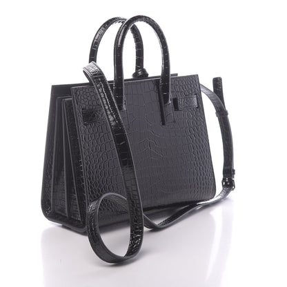 Saint Laurent Calfskin Crocodile Embossed Nano Sac De Jour Black 3 of 10