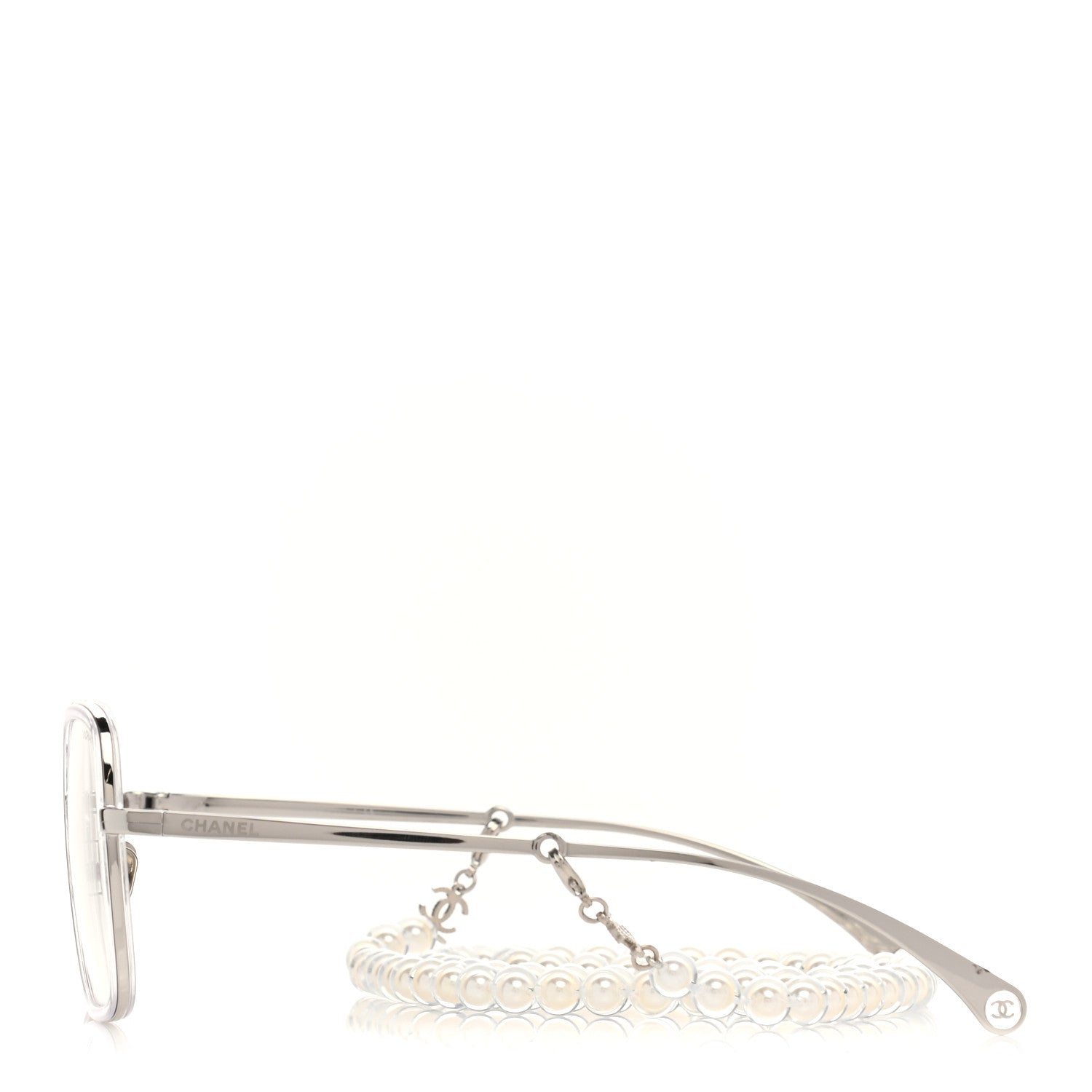 Chanel Metal Removable Pearl Chain Square Eyeglasses 2195-S Silver 3 of 10