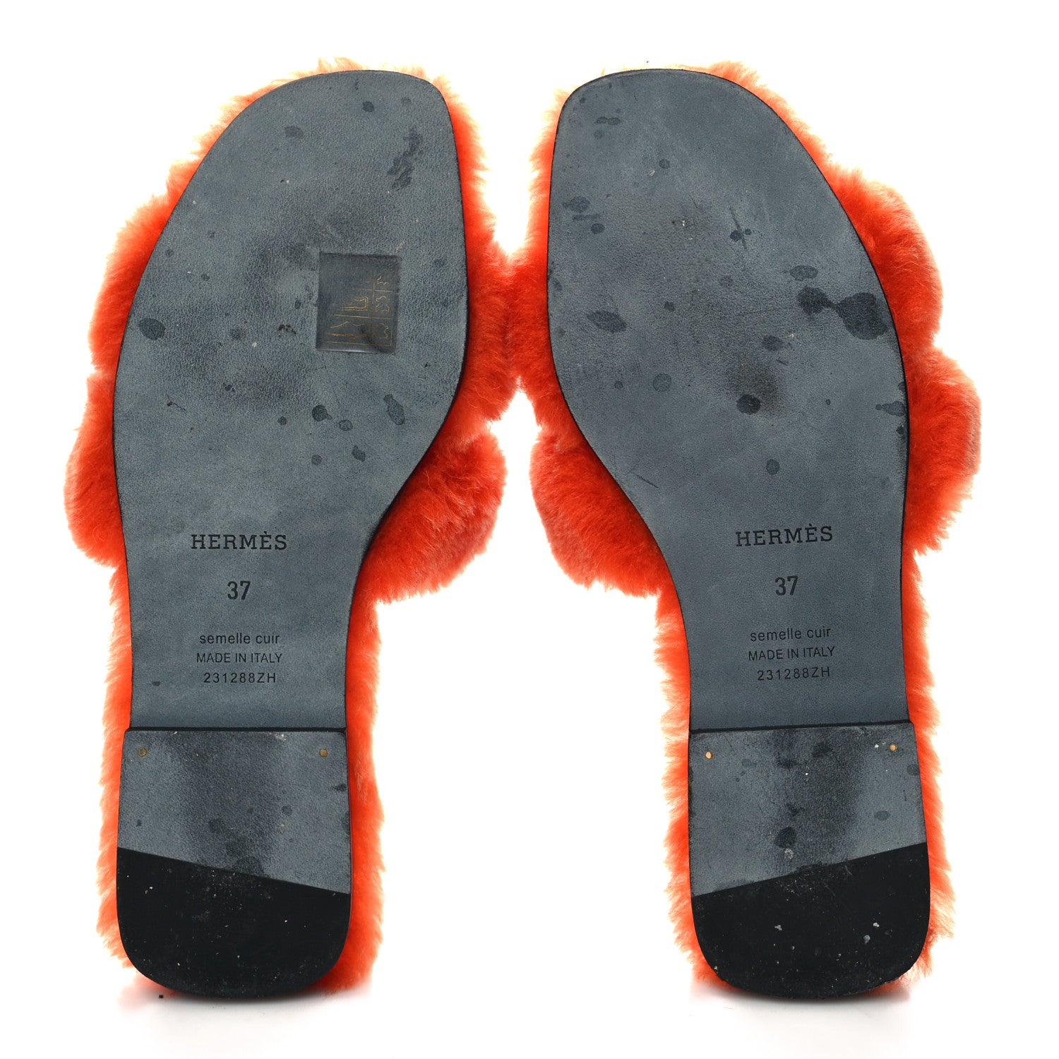 Hermes Woolskin Oran Sandals 37 Orange 5 of 7