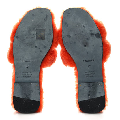 Hermes Woolskin Oran Sandals 37 Orange 5 of 7