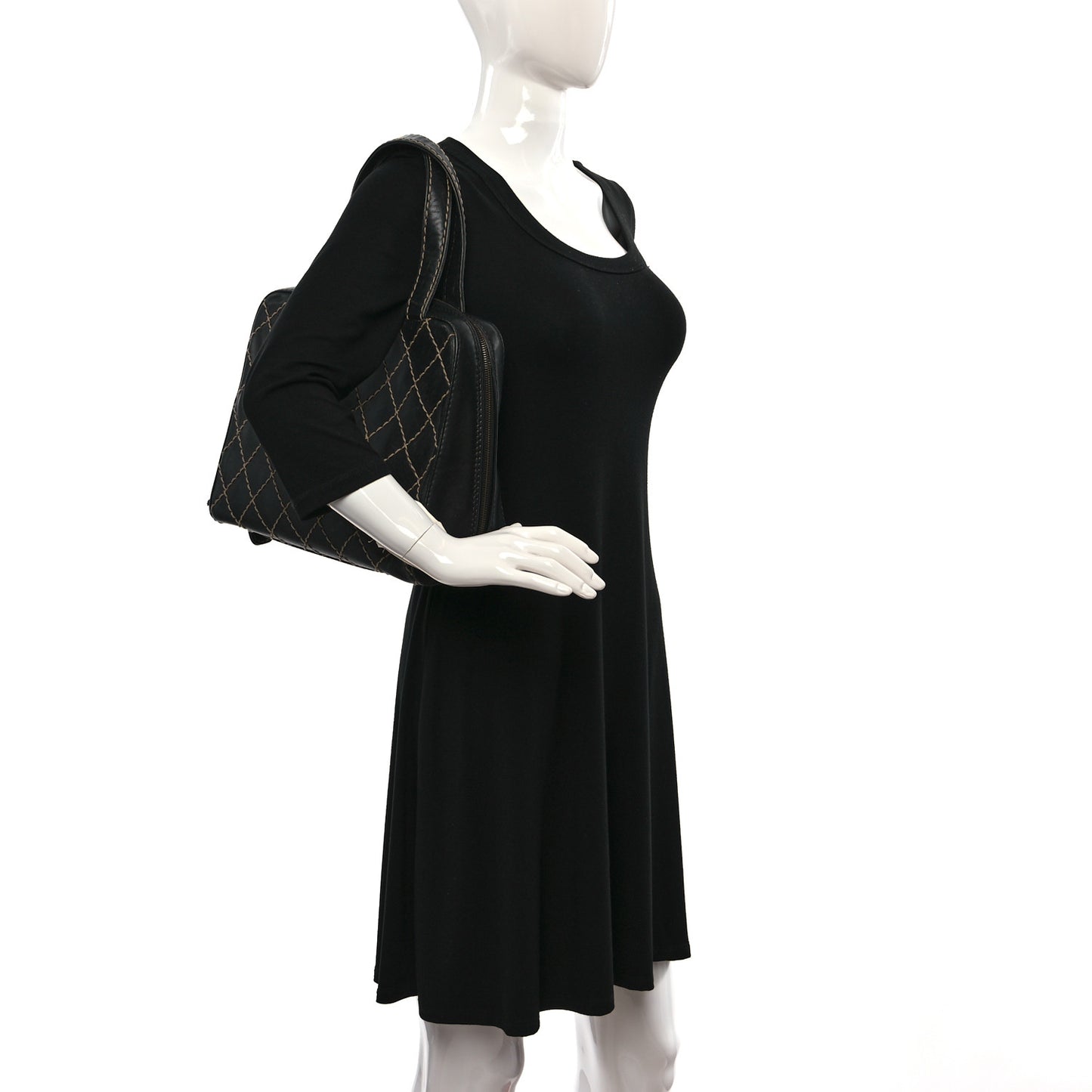 Calfskin Wild Stitch Vertical Top Handle Bag Black