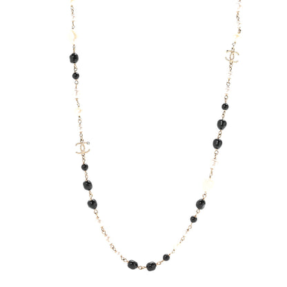 Chanel Pearl Beaded Crystal CC Long Necklace Gold Black White 1 of 6