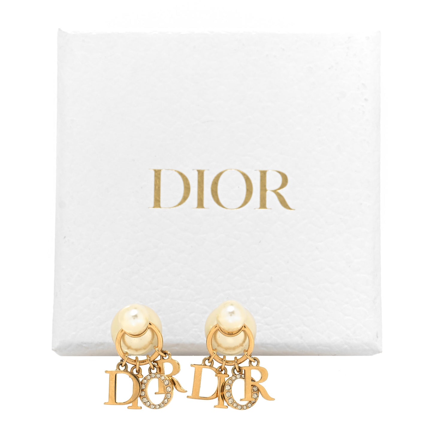 Pearl Crystal Tribal Logo Charms Earrings Gold
