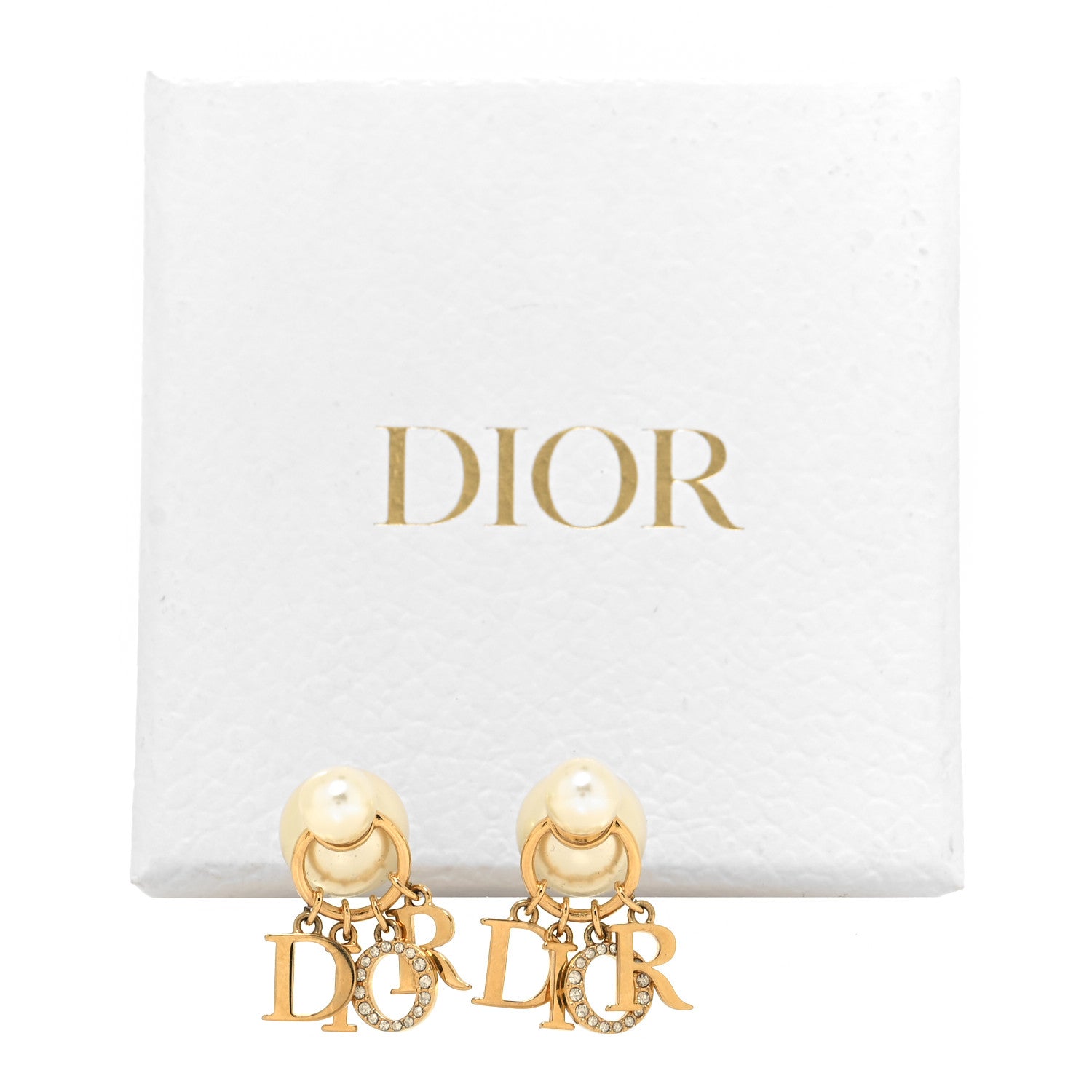 Christian Dior Pearl Crystal Tribal Logo Charms Earrings Gold 5 of 5