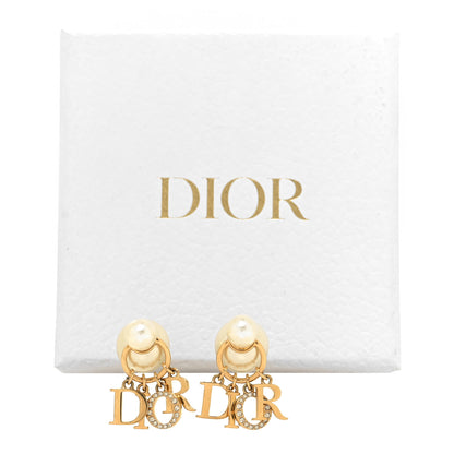 Christian Dior Pearl Crystal Tribal Logo Charms Earrings Gold 5 of 5