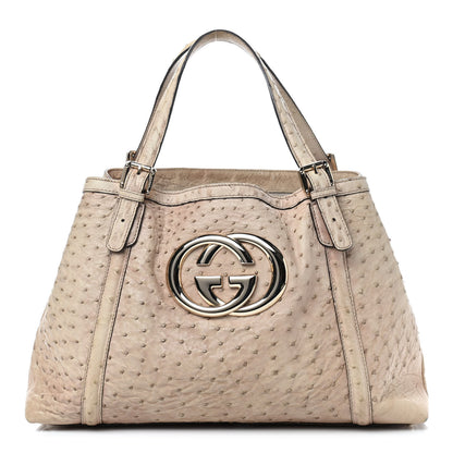 Gucci Ostrich Medium Britt Tote Beige 1 of 8