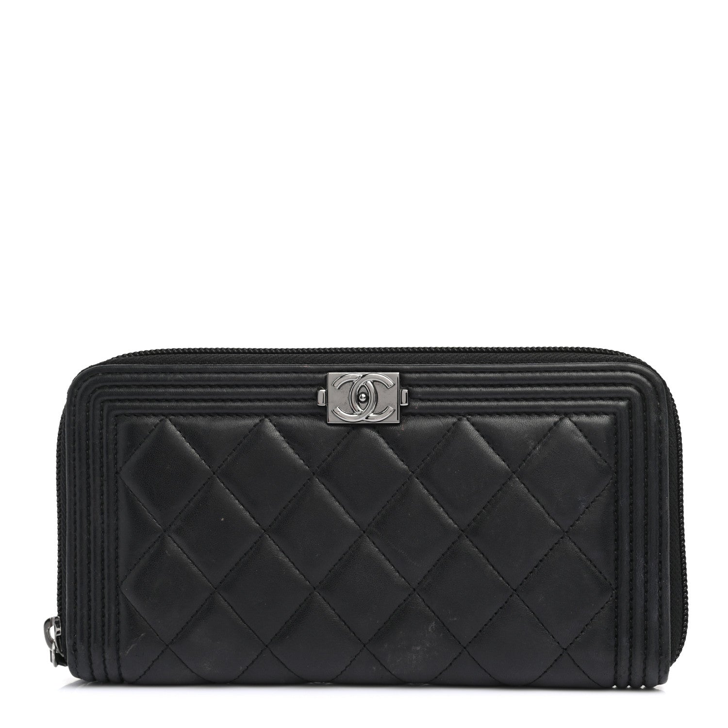Chanel Lambskin Quilted Boy Zip Around Wallet Black 1 of 11