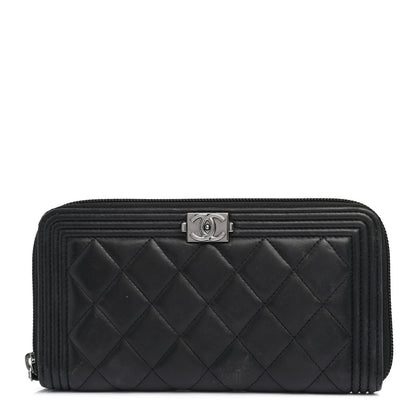 Chanel Lambskin Quilted Boy Zip Around Wallet Black 1 of 11