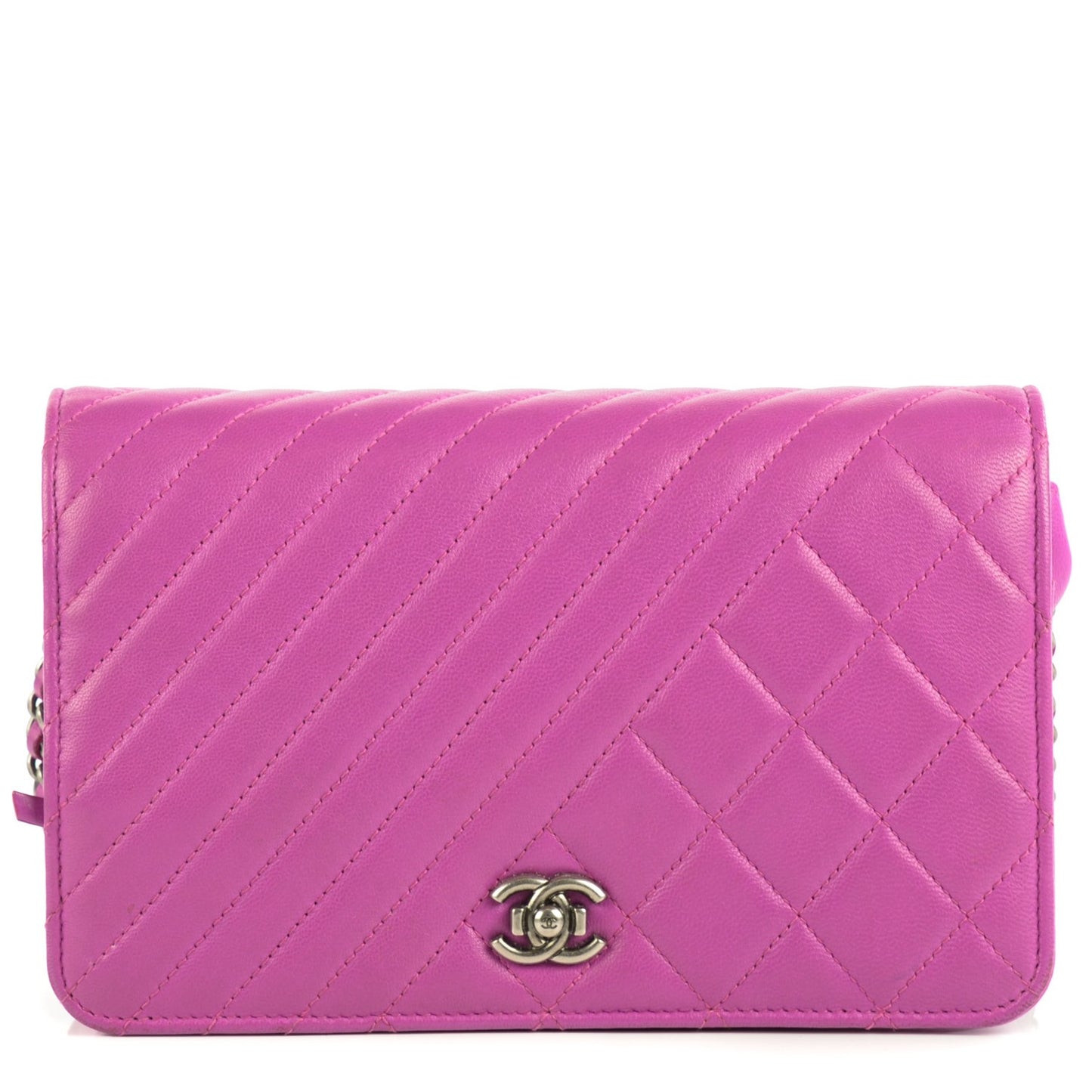 Lambskin Quilted Coco Boy Wallet On Chain WOC Fuchsia