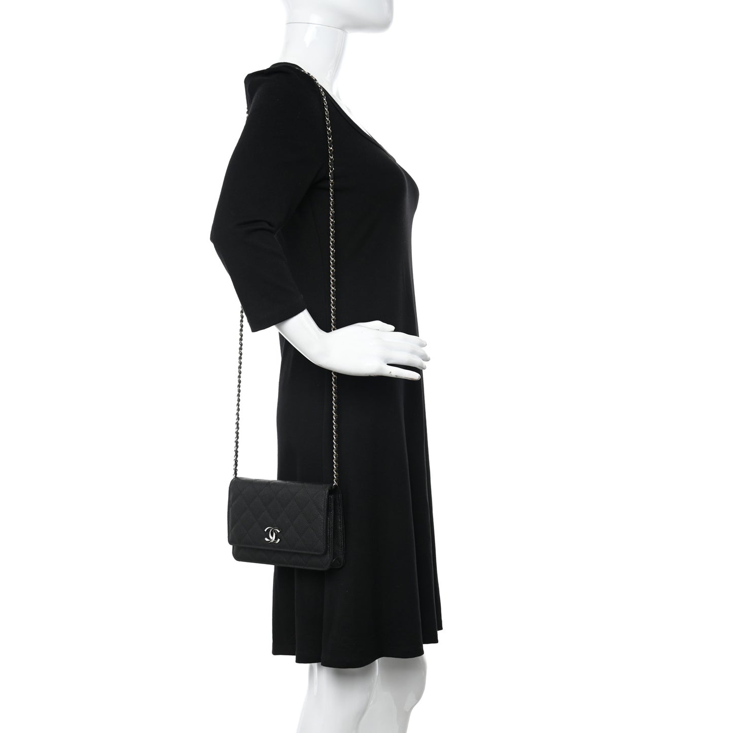 Caviar Quilted Crystal Enamel CC Wallet On Chain WOC Black