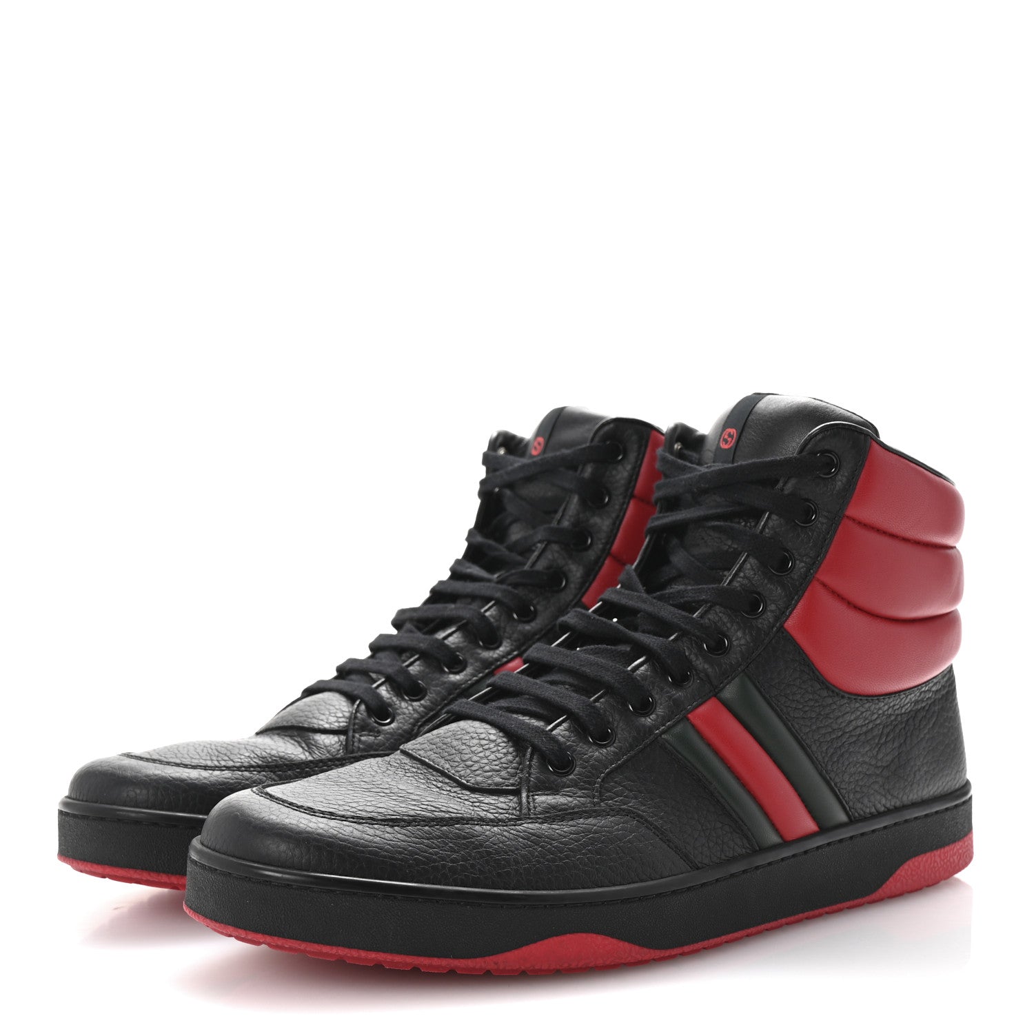 Gucci Calfskin Web Mens High Top Sneakers 11 Black Red Green 4 of 10