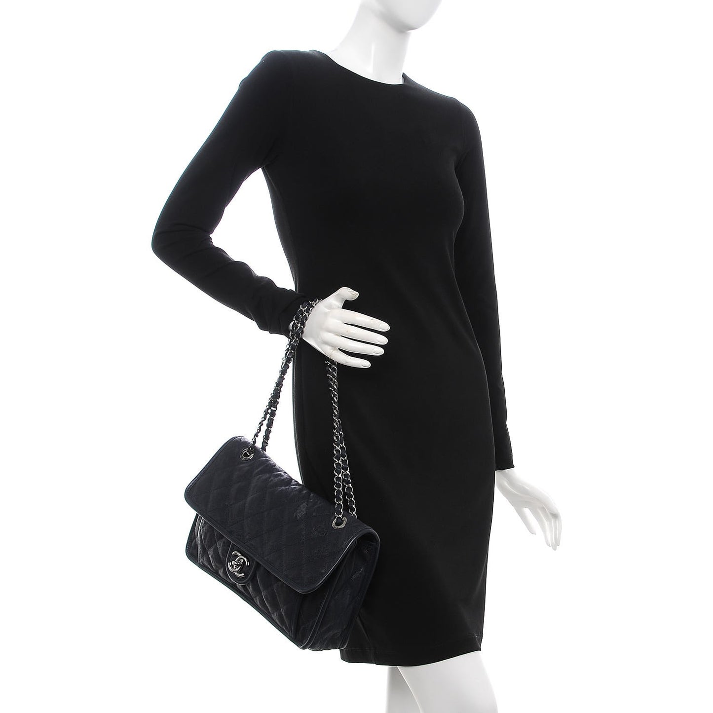 Caviar Quilted Large French Riviera Flap Navy Blue