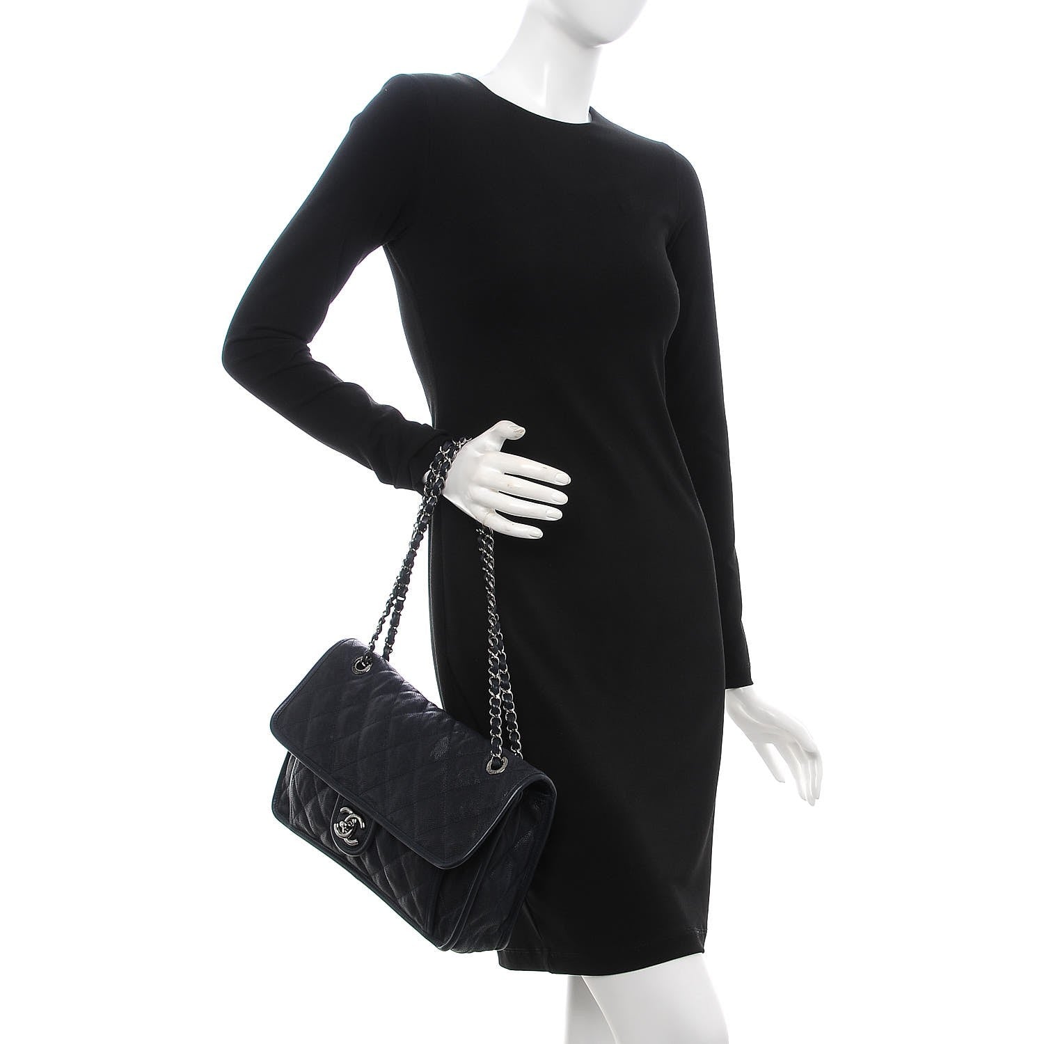 Chanel Caviar Quilted Large French Riviera Flap Navy Blue 2 of 12