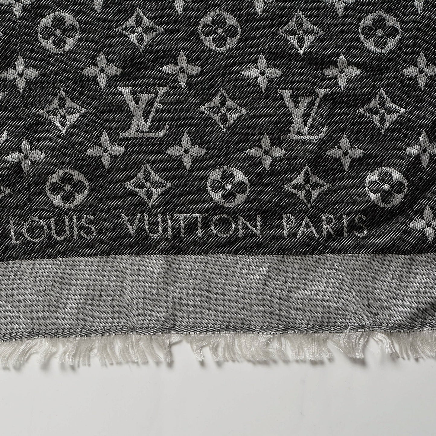 Silk Wool Monogram Denim Shawl Black