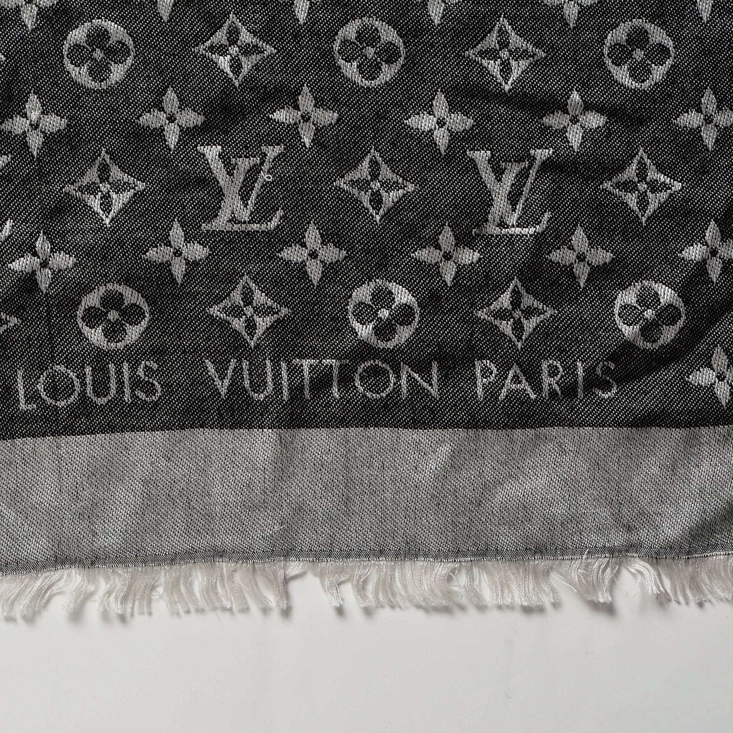 Louis Vuitton Silk Wool Monogram Denim Shawl Black 3 of 4