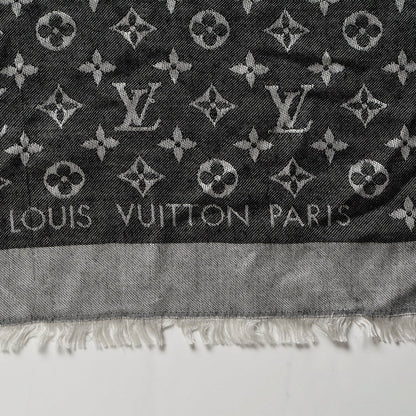 Louis Vuitton Silk Wool Monogram Denim Shawl Black 3 of 4