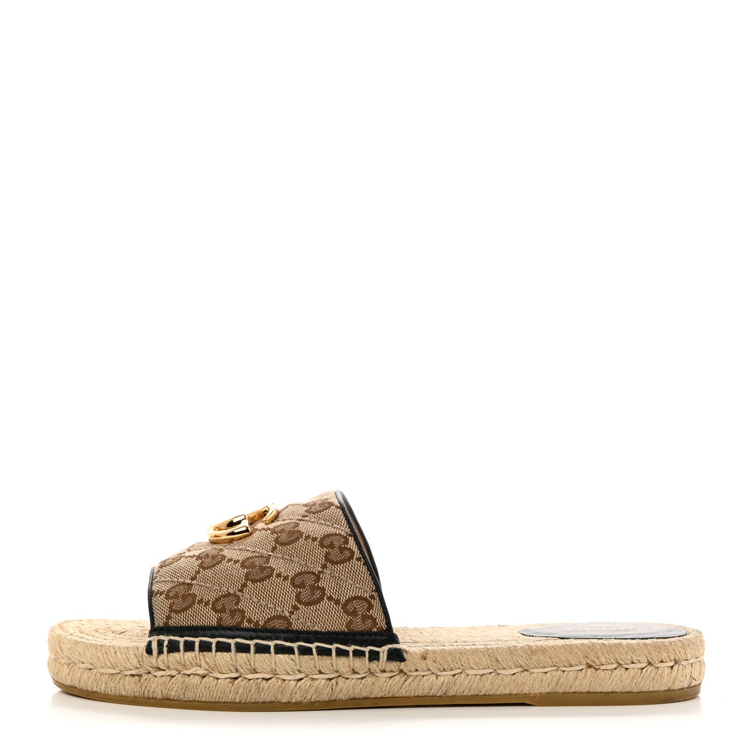 Gucci Monogram Matelasse GG Marmont Espadrille 20mm Slide Sandals 40 Beige Ebony Black 1 of 9