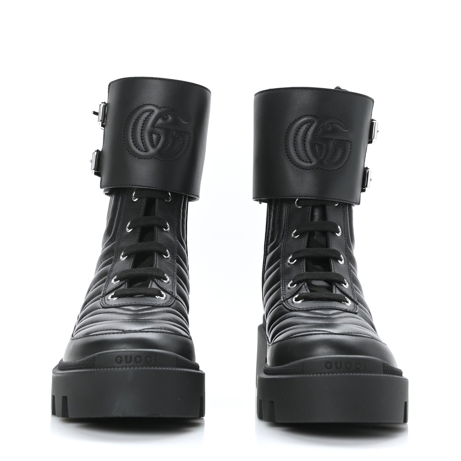 Gucci Nappa Frances GG Matelasse Platform Combat Boots 36 Black 2 of 7
