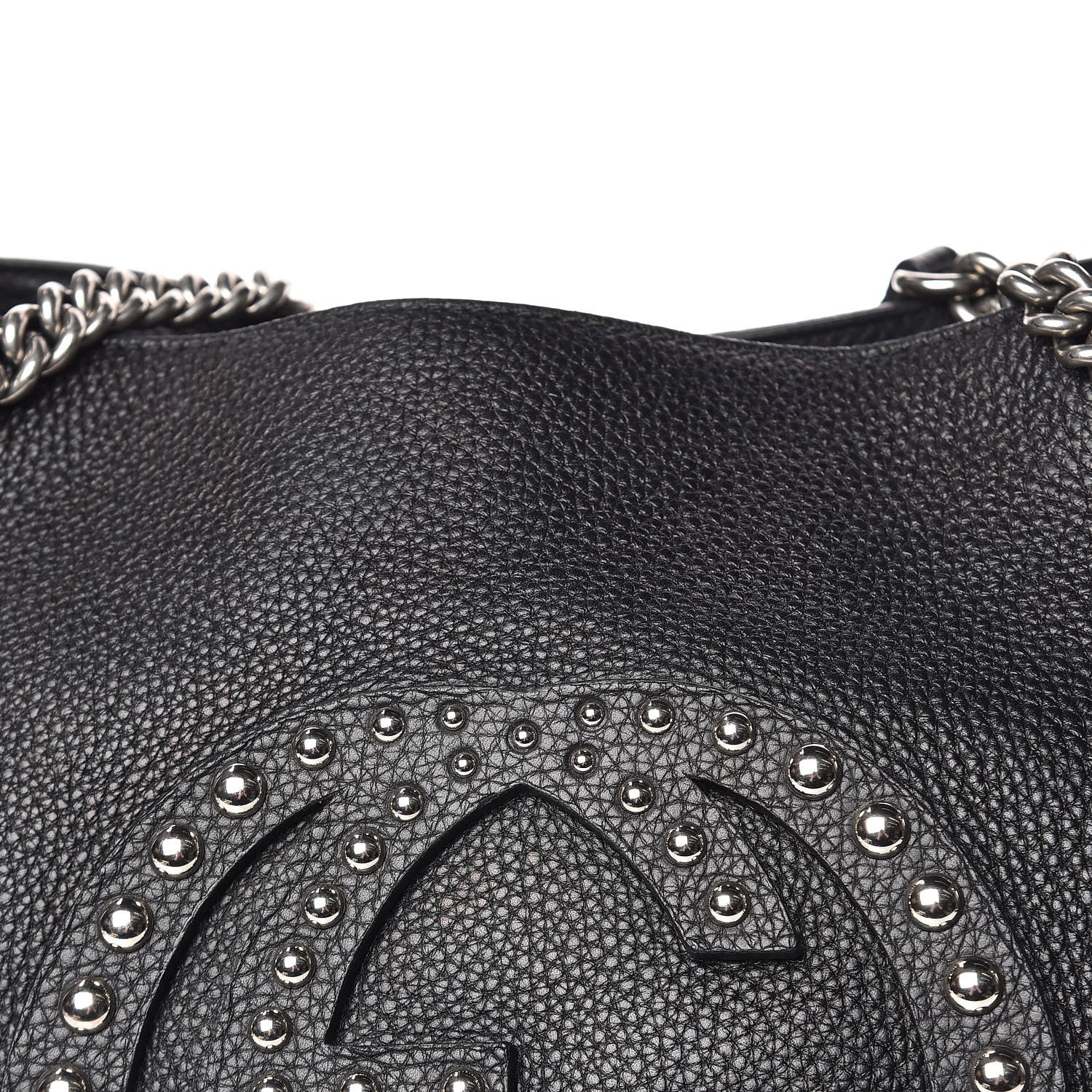 Gucci Pebbled Calfskin Studded Medium Soho Chain Shoulder Bag Black 16 of 16