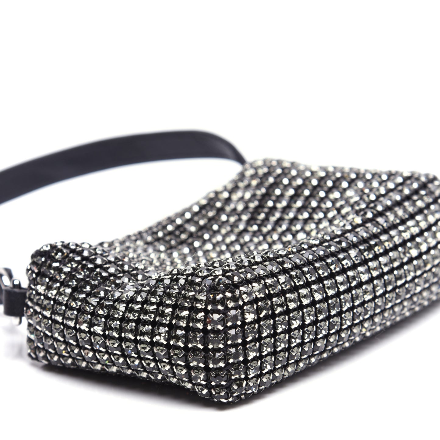 Mesh Crystal Rhinestone Mini Heiress Pouch Black Silver