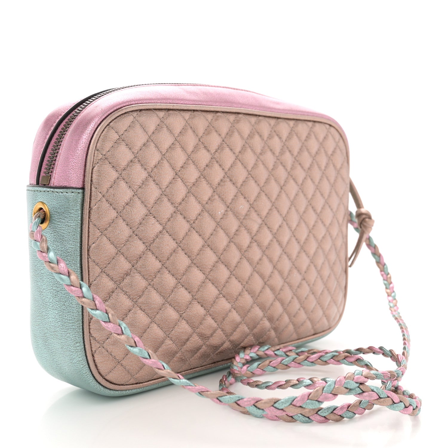 Gucci Laminated Nappa Trapuntata Small Zumi Shoulder Bag Rosa Lago Rame 3 of 11