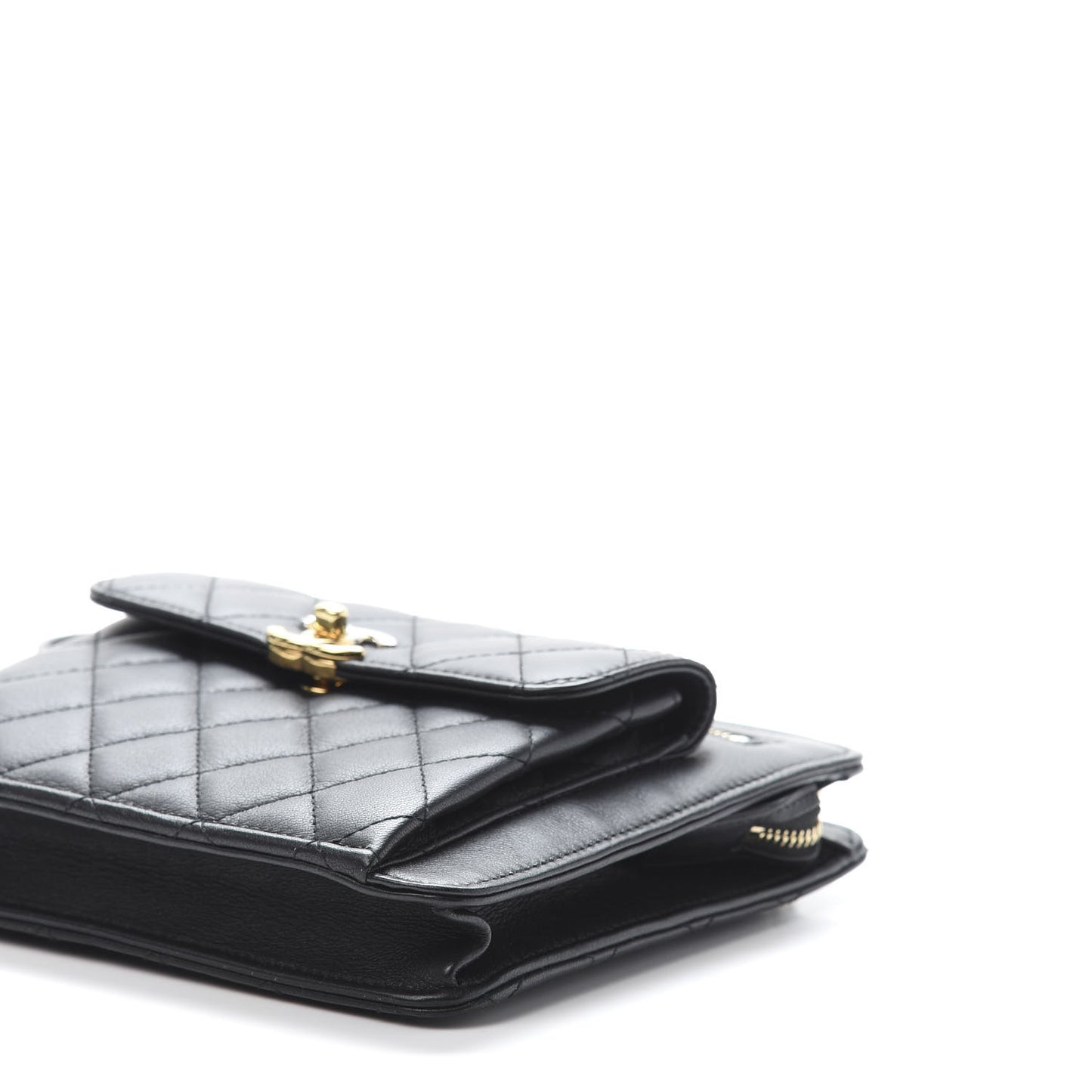 Lambskin Quilted Square Front Pocket Clutch With Chain Black