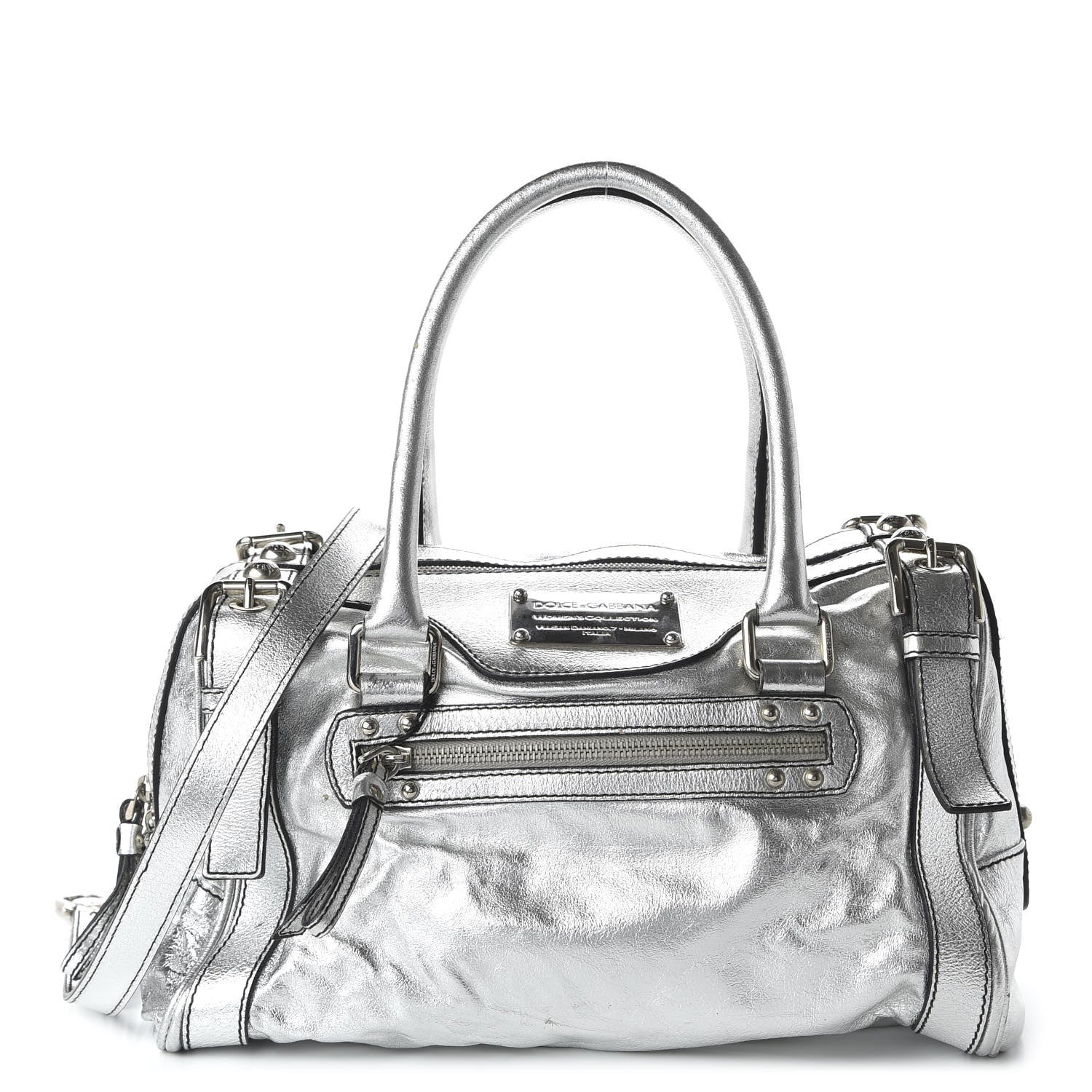 Dolce & Gabbana Metallic Calfskin Miss Easy Way Boston Bag Argento 1 of 12