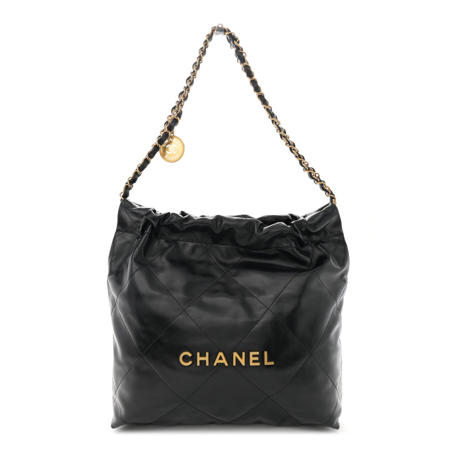 Shiny Calfskin Quilted Small Chanel 22 Black