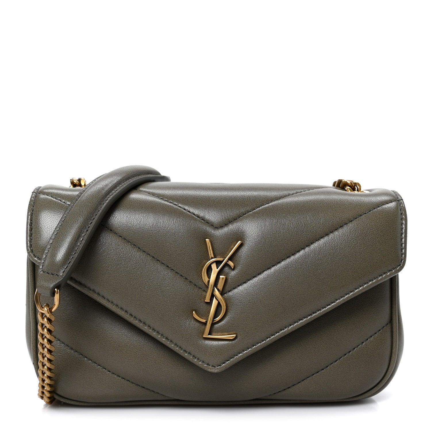 Saint Laurent Lambskin Chevron Quilted Mini LouLou Dark Strong Moss 1 of 14