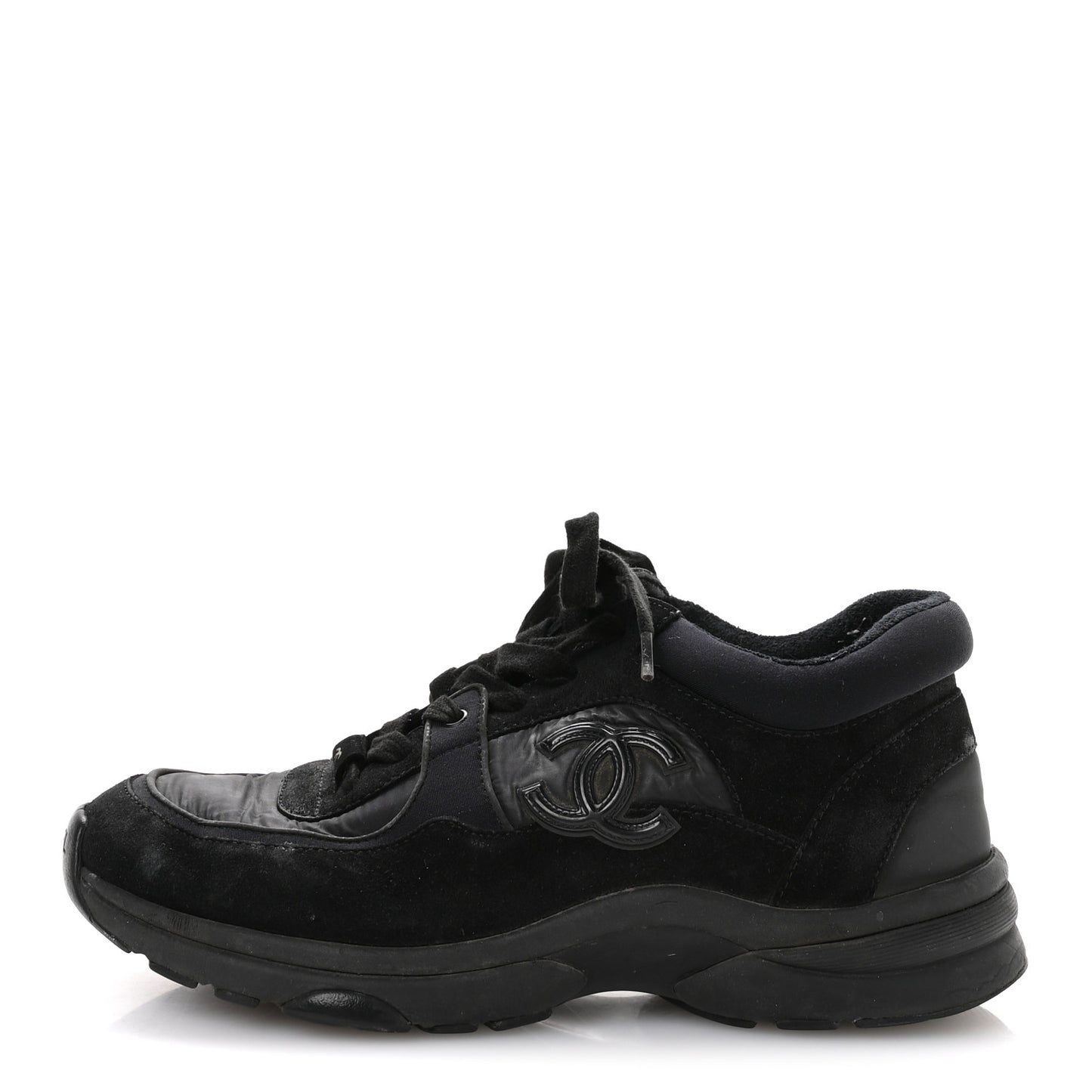 Fabric Calfskin Suede CC Sneakers 36.5 Black