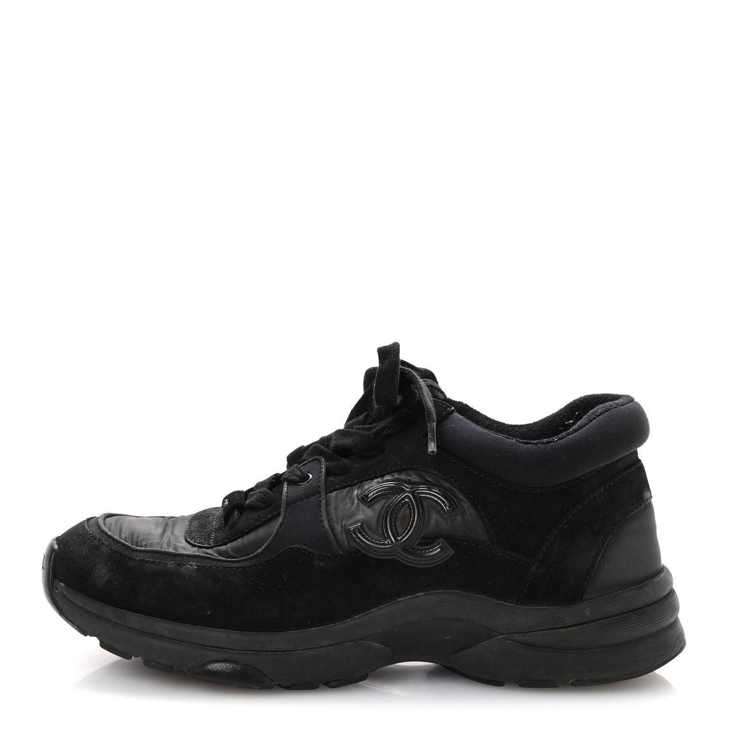 Chanel Fabric Calfskin Suede CC Sneakers 36.5 Black 1 of 8