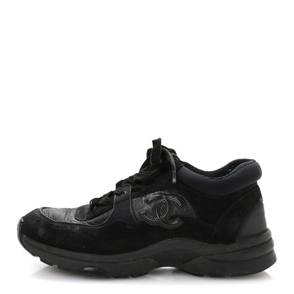Chanel Fabric Calfskin Suede CC Sneakers 36.5 Black 1 of 8