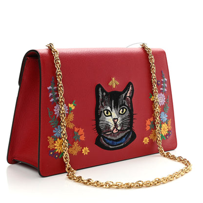 Gucci Calfskin Embroidered Medium Shoulder Bag Hibiscus Red 3 of 9