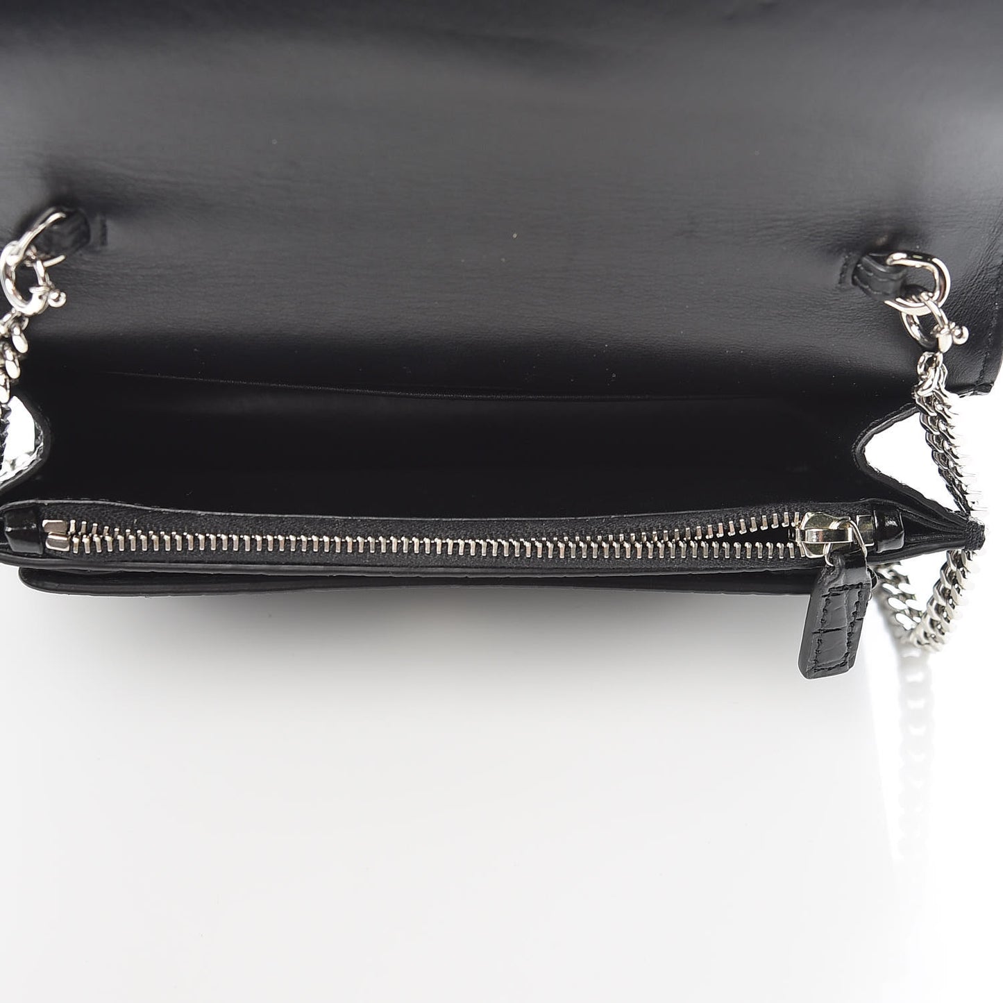 Calfskin Crocodile Embossed Monogram Sunset Chain Wallet Black
