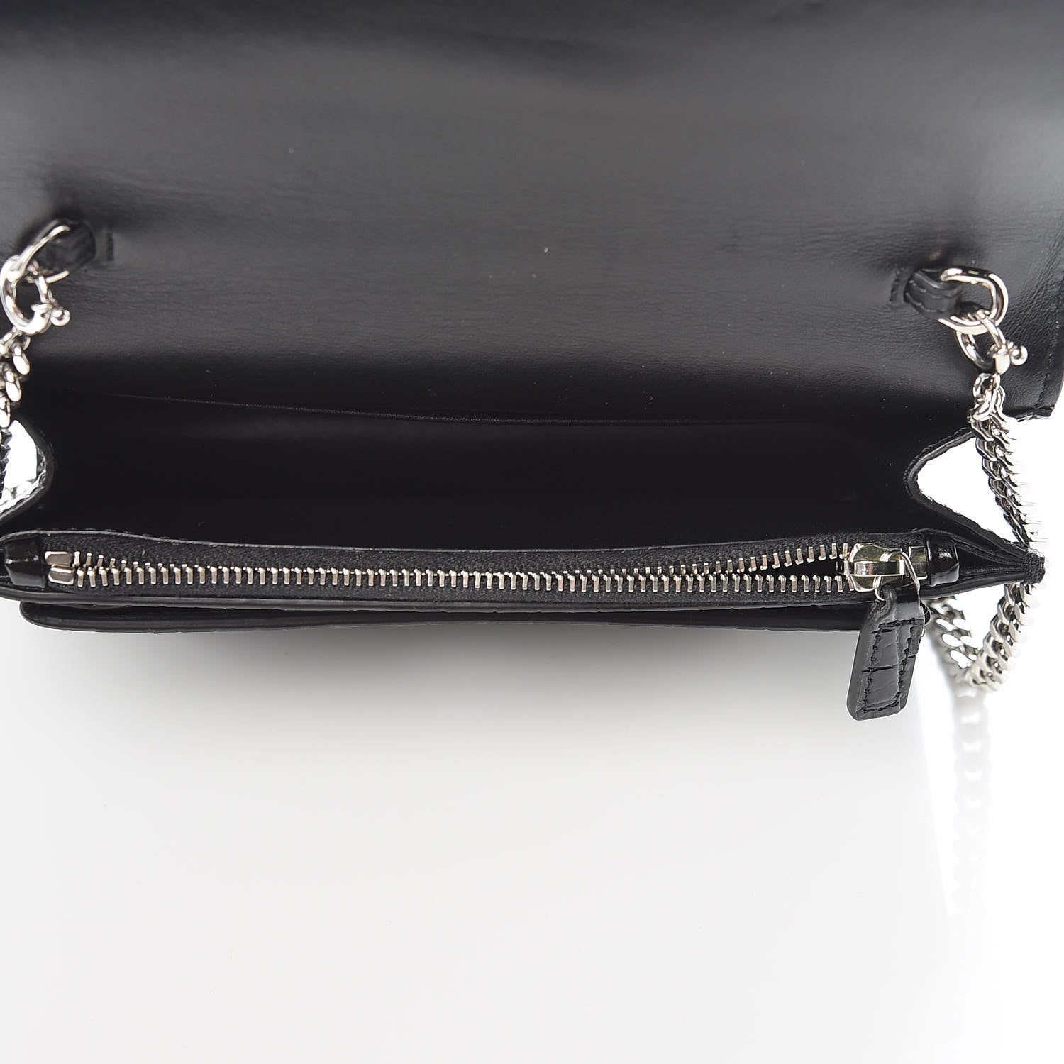Saint Laurent Calfskin Crocodile Embossed Monogram Sunset Chain Wallet Black 6 of 12