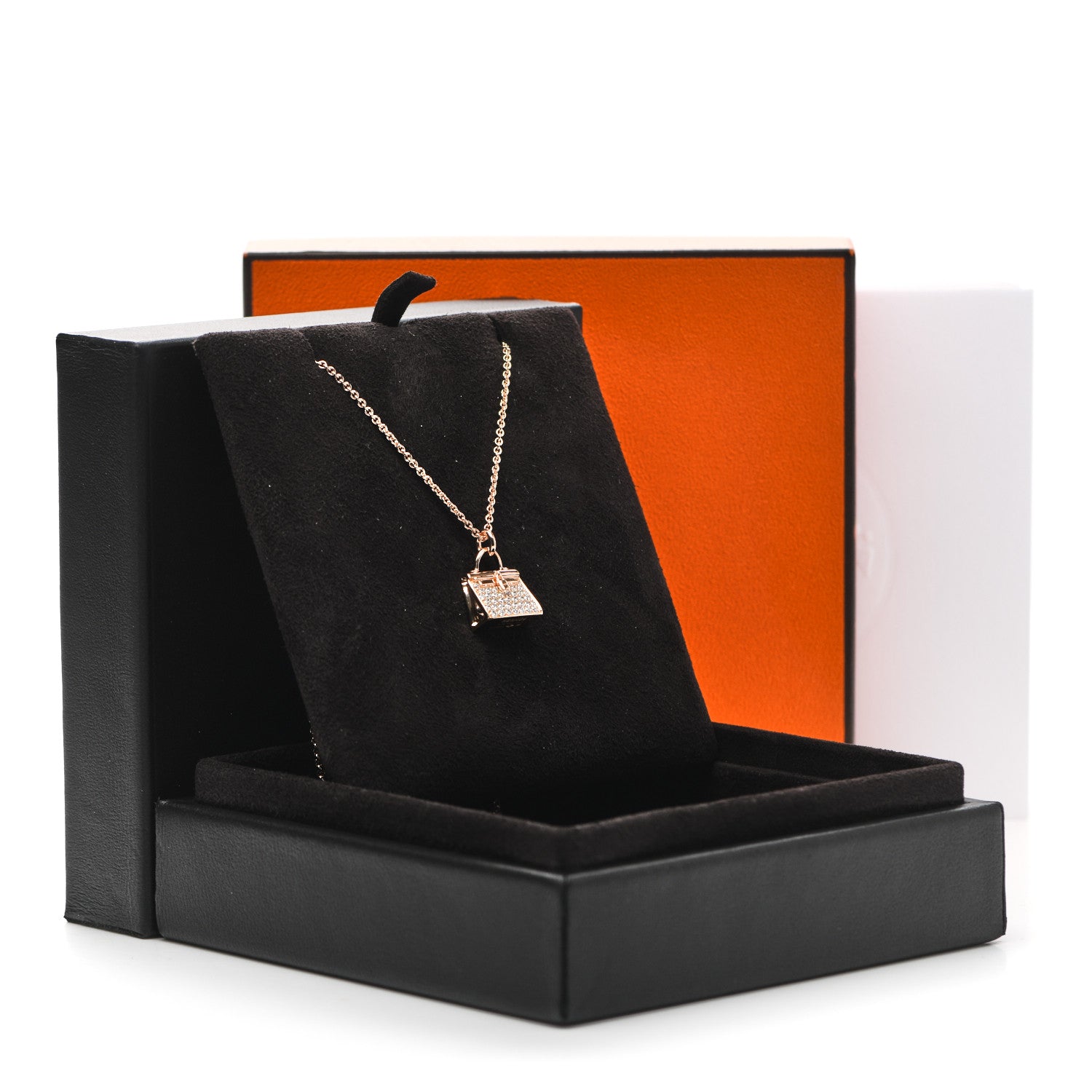 Hermes 18K Rose Gold Diamond Kelly Amulettes Pendant Necklace 5 of 5