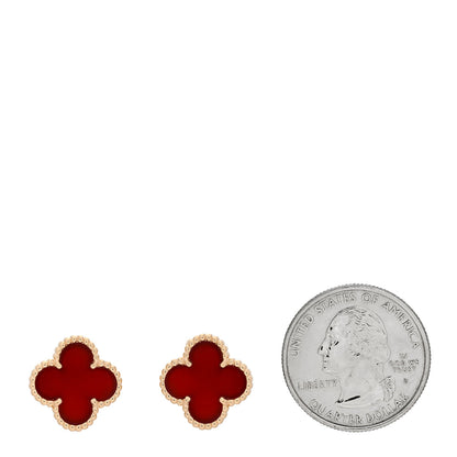Van Cleef & Arpels 18K Yellow Gold Carnelian Vintage Alhambra Earrings 2 of 5